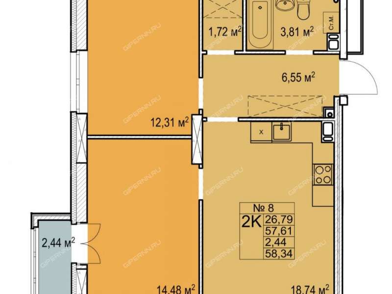 двухкомнатная квартира на улице 50-летия Победы