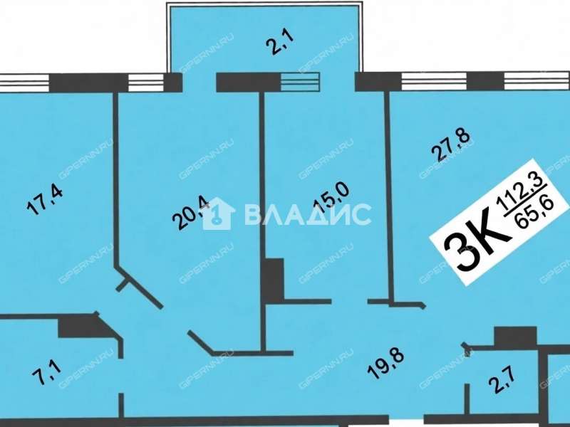 трёхкомнатная квартира на улице Костина дом 6 к1