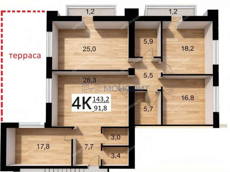 четырёхкомнатная квартира на Полтавской улице дом 16