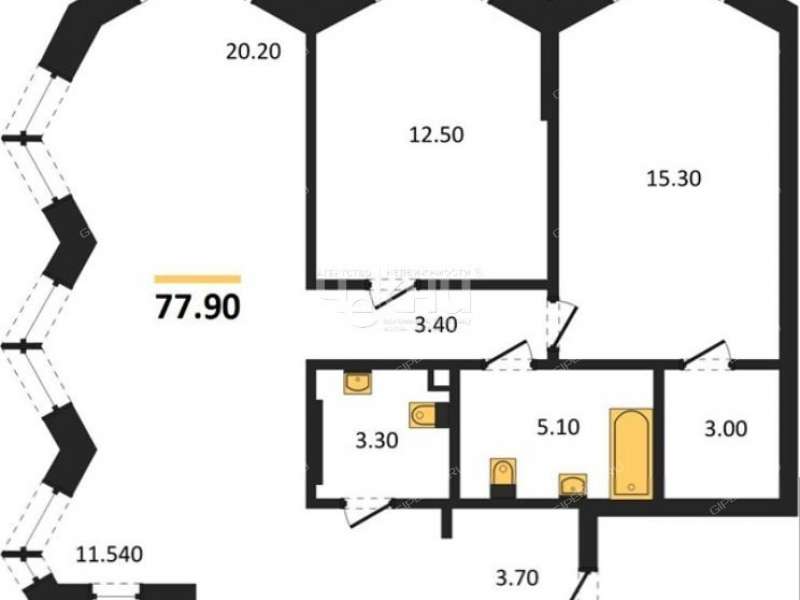 трёхкомнатная квартира в новостройке на Черниговской улице