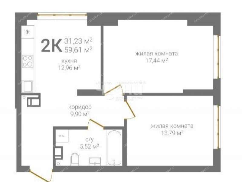 двухкомнатная квартира в новостройке на Казанском шоссе